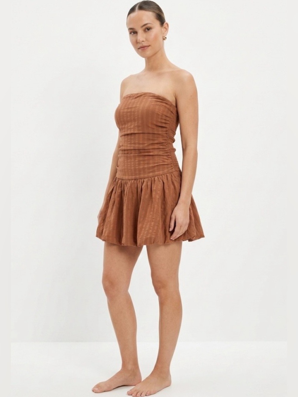 American Eagle Brown Strapless Smocked Mini Dress - Size Medium
